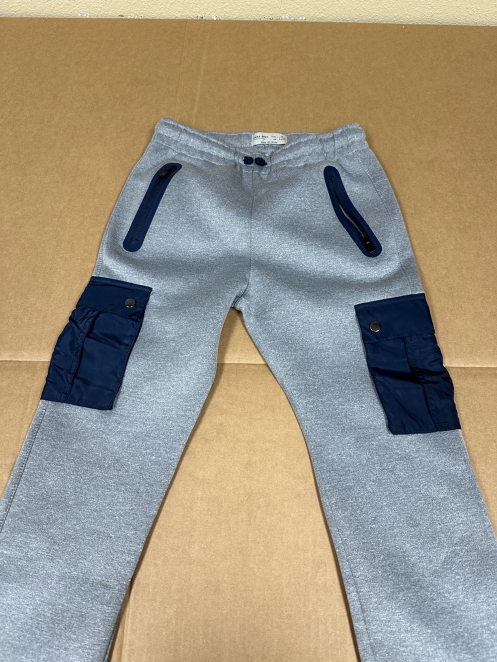 Zara Grey Joggers with Navy Cargo Pockets - Kids